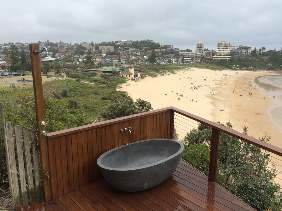 Outdoor bath with ocean views Northern Beaches